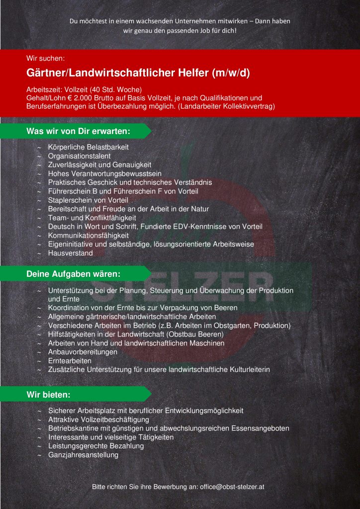 Obst Stelzer GmbH | Landwirtschaftlicher Helfer
